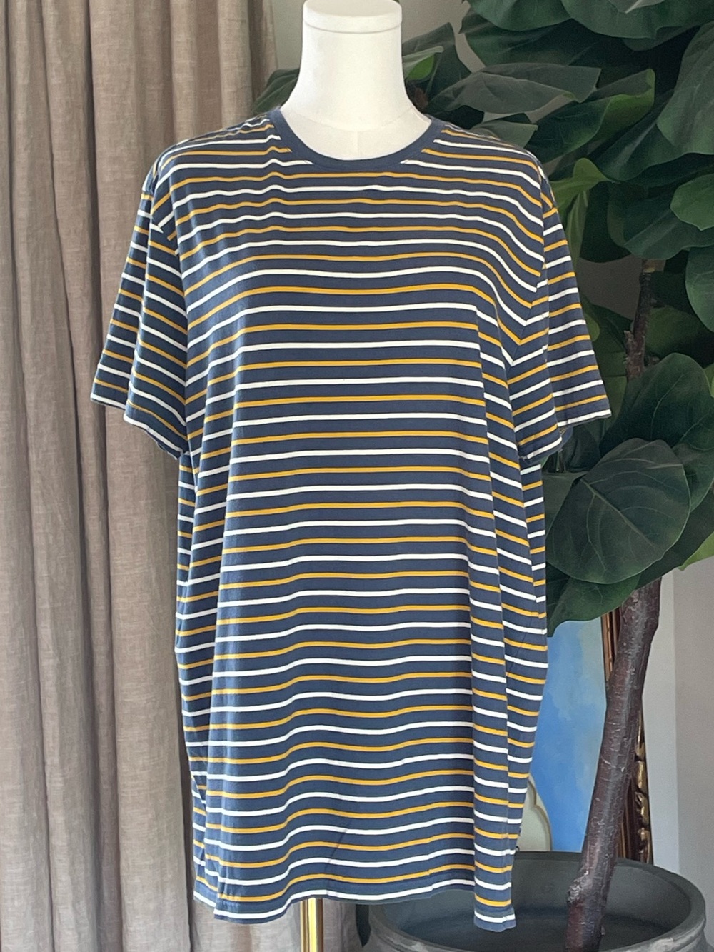 Goodfellow & Co Navy, Yellow & White Striped Boyfriend Tee